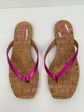 Korks Winnie flip flop thong sandal metallic pink slide shoe cork flat new 8